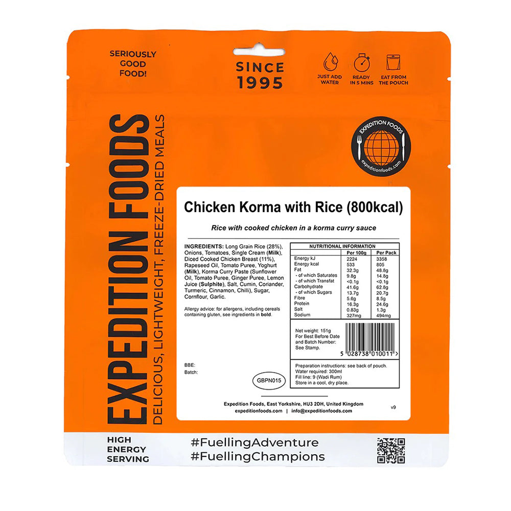800 Kcal 輕量化脫水食物 Expedition Foods Chicken Korma with Rice (High Energy 800kcal)