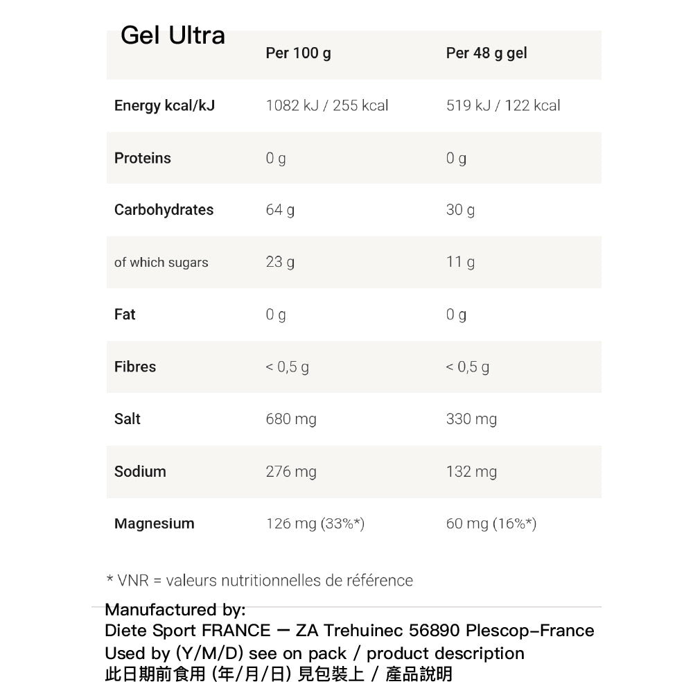 法國製無麩質持久能量凝膠 Made in France Energy Gel ULTRA Neutral Gluten Free