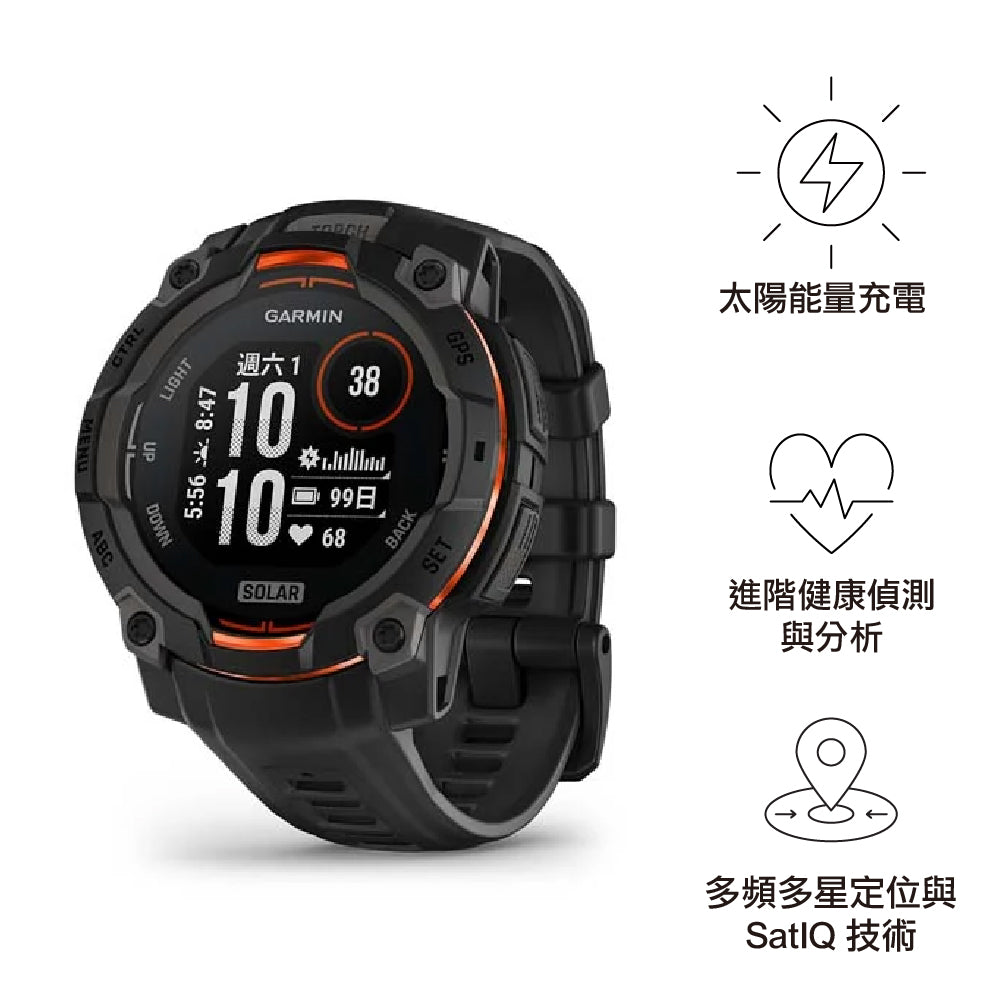 【預售 VIP 優惠，最快二至八星期左右有貨 PreSale VIP Exclusive Earliest arrival around 2-8 weeks】全方位戶外進階GPS太陽能智慧腕錶 Instinct 3 45mm Solar Black with Black Silicone