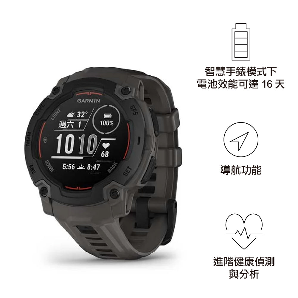 【預售 VIP 優惠，最快二至八星期左右有貨 PreSale VIP Exclusive Earliest arrival around 2-8 weeks】全方位戶外進階GPS智慧腕錶 Instinct E 45mm Black with Charcoal Silicone