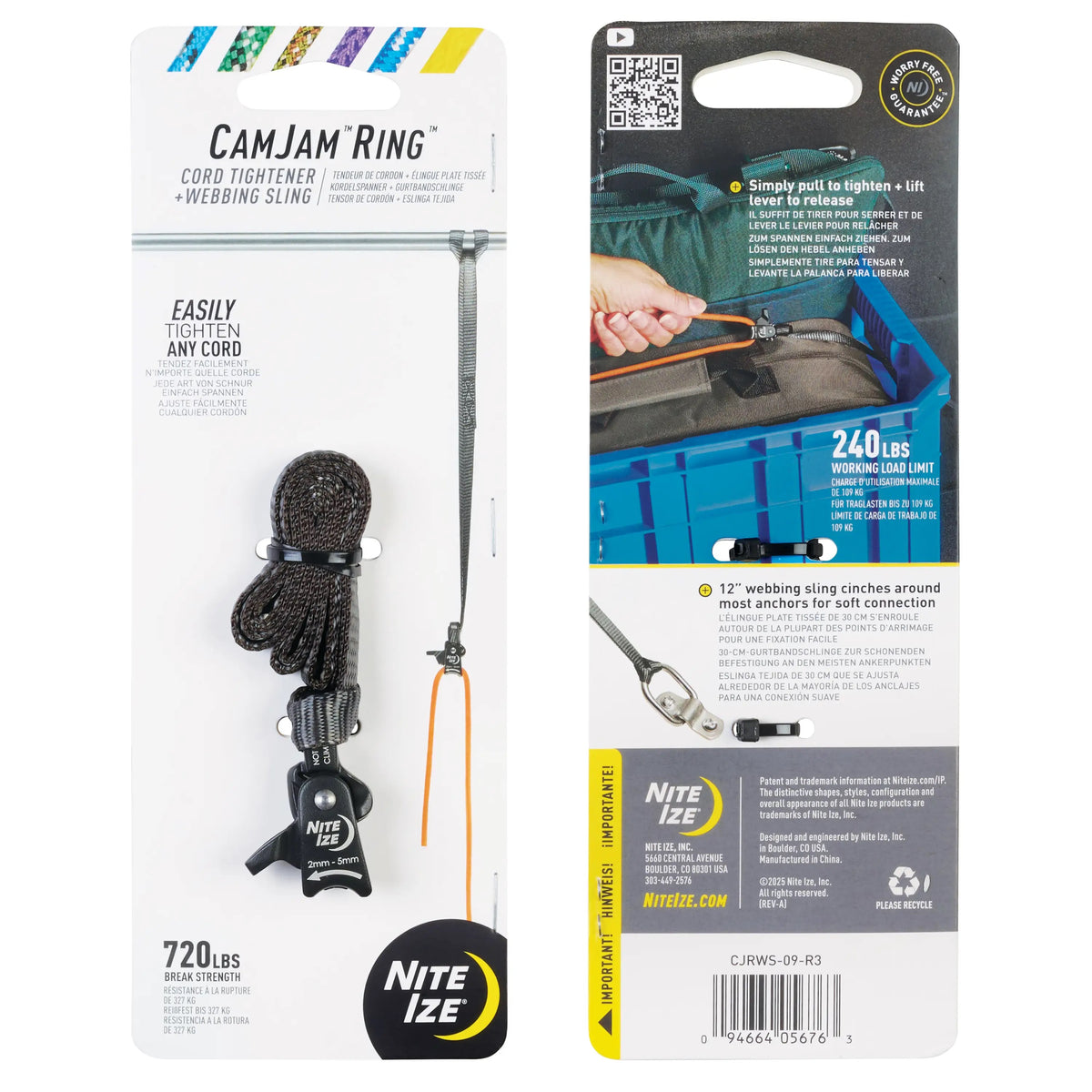 小號鋁制凸輪繩環(配扁平織帶) Cam Jam Ring Cord Tightener+Webbing Sling, S