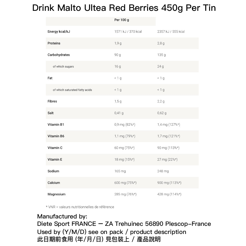法國製能量飲料 Malto Ultea 450g per tin