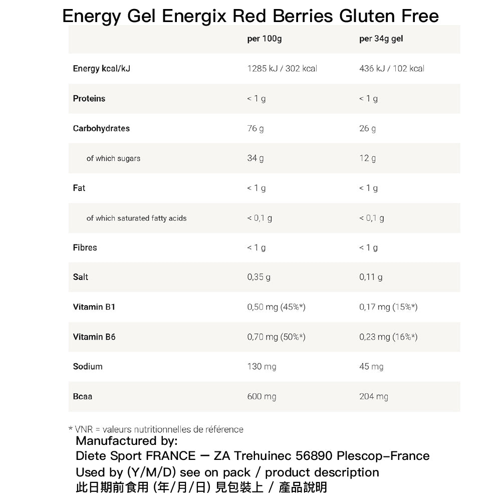 法國製無麩質能量凝膠 Made in France Energix Gel Gluten Free